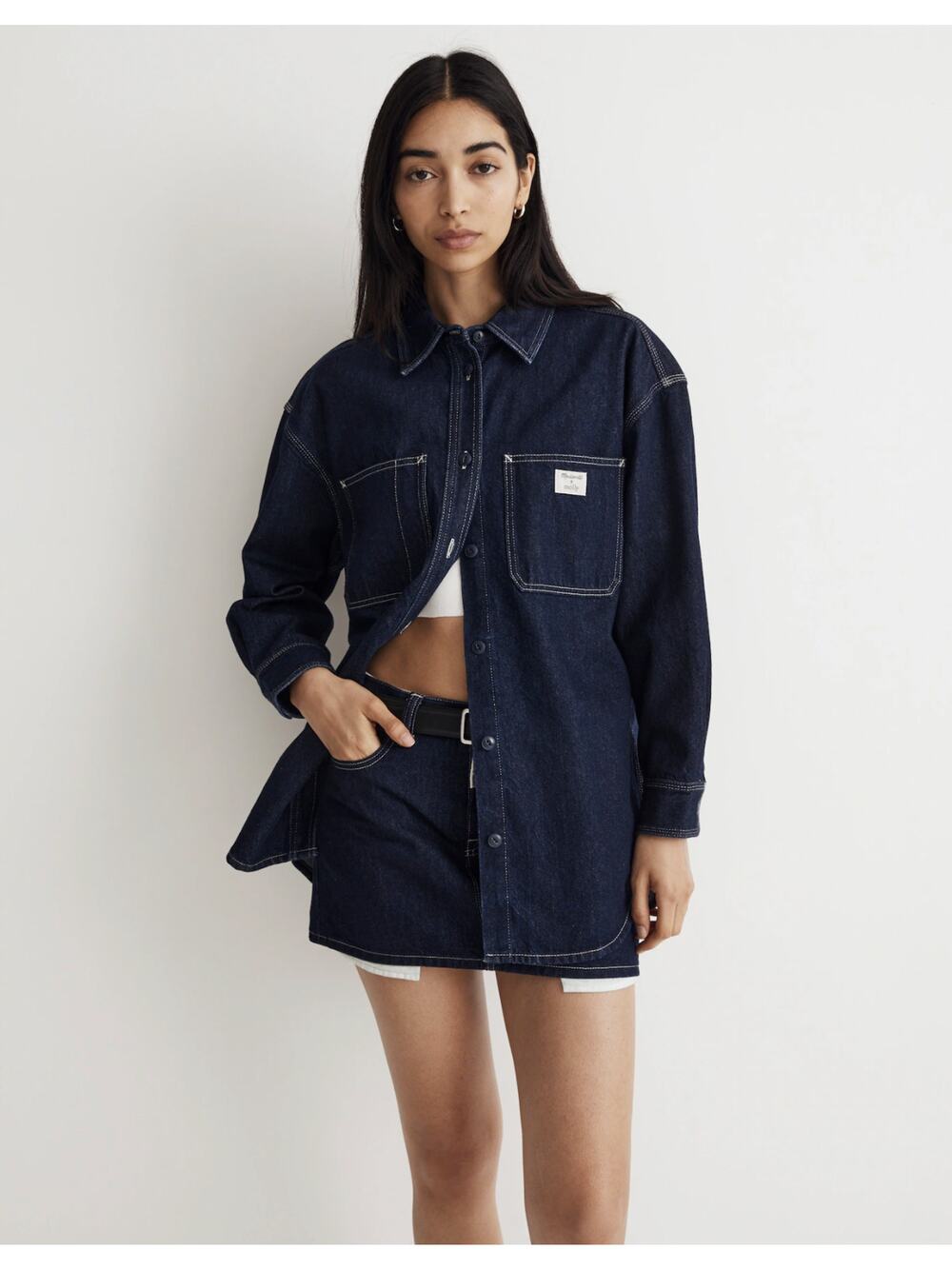 Madewell x Molly Dickson Denim Oversize Shirt Jacket Contrast Stitching Small